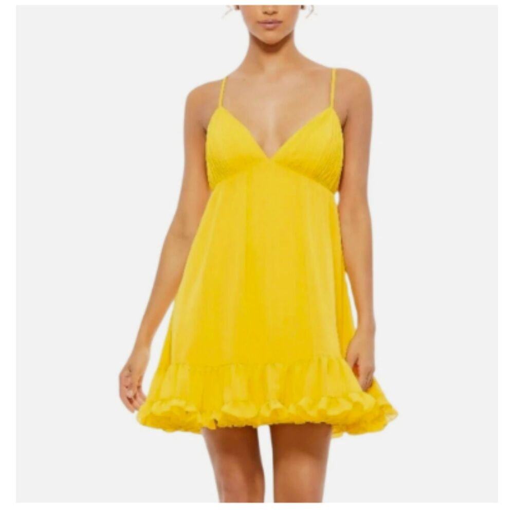 Mac Duggal 70194 Yellow Babydoll Cocktail Dress Chiffon Backless Mini Size 0